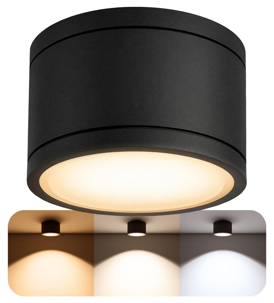 SSC-LUXon CELI-WX LED Aufbauspot schwarz IP44 flach rund - LumiFLEX 3CCT Lichtfarbe warm neutral kalt - Deckenspot für Innen & Außen