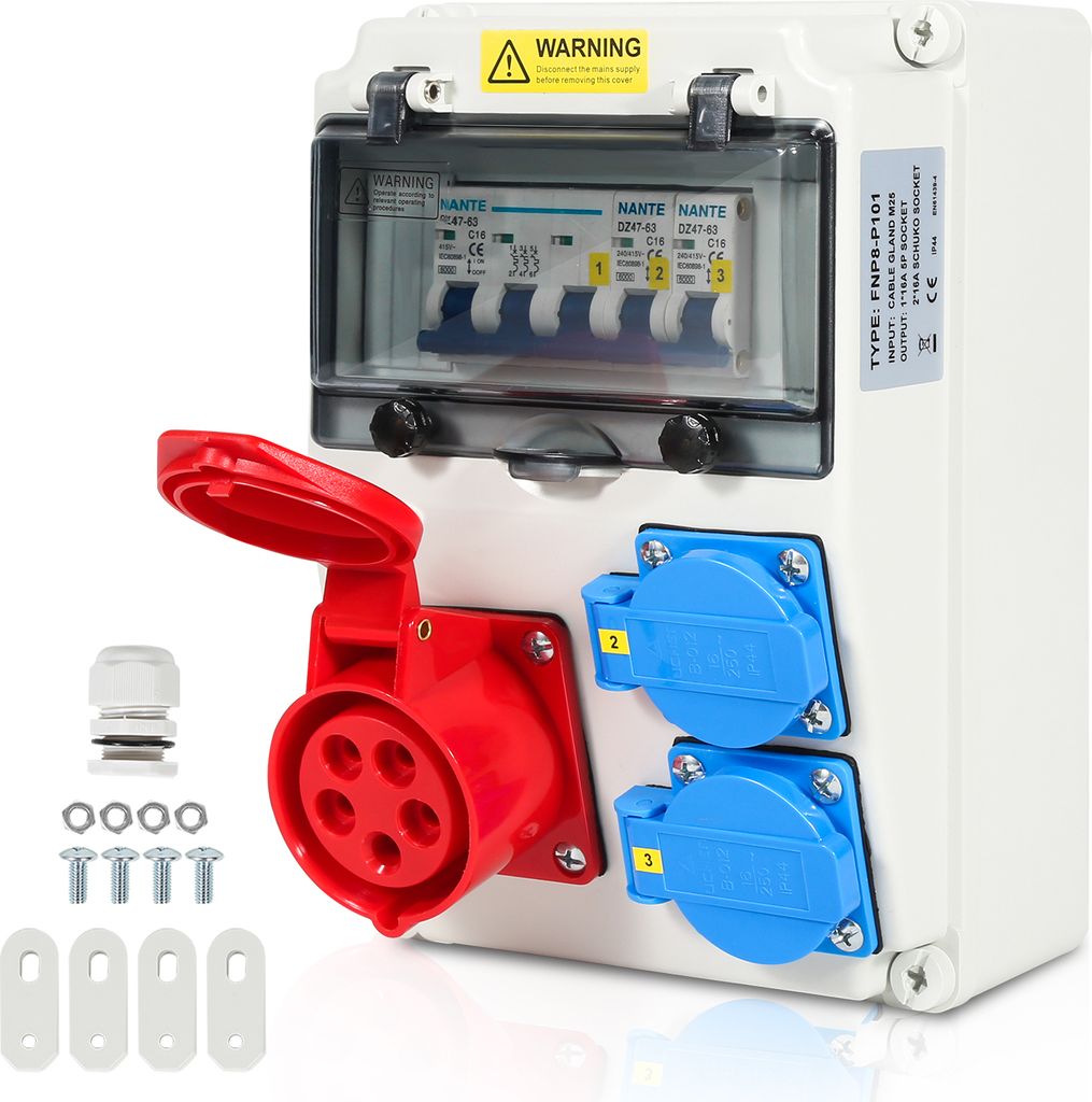 Clanmacy Stromverteiler Baustromverteiler Verteiler Wandverteiler CEE Kraftstrom Steckdose IP44 für Baustelle 1X16A 2x230V MIT LS