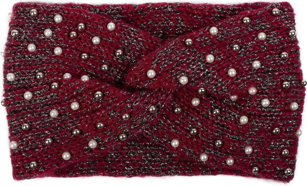 styleBREAKER Damen Strick Stirnband mit Perlen, Metallic Garn und Twist Knoten, warmes Winter Haarband, Headband 04026029