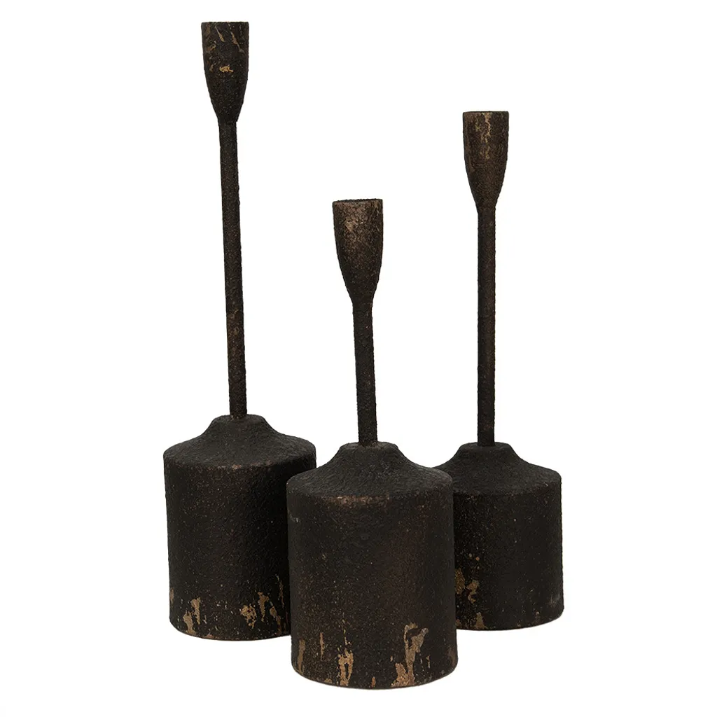 Candelieri Clayre & Eef Set 3 Pezzi Ferro Nero 35/30/25 cm Vintage - 1