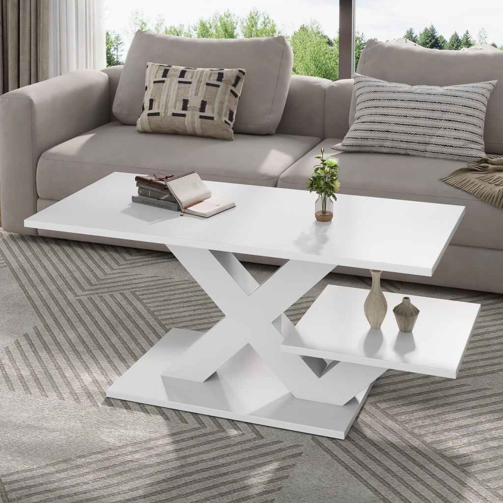 Merax Hochglanz Couchtisch aus MDF, Wohnzimmertisch mit Produktbild 