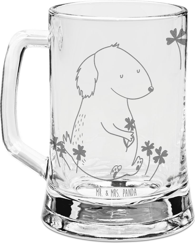 Mr. & Mrs. Panda Krug Hund Kleeblatt - Transparent - Geschenk, Sprüche, Bierhumpen, Glück, Selbstliebe, Glaskrug, Glas Bierkrug, Seidel, Viel, Hu...
