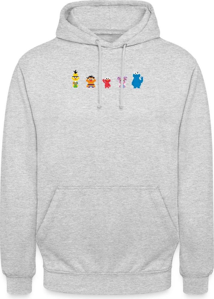 Spreadshirt Sesamstraße Pixel Charaktere Uni Hoodie, M, Hellgrau meliert