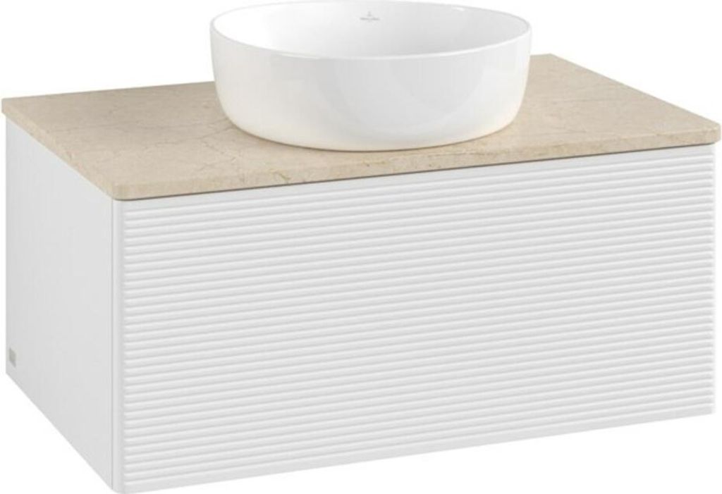 V&B Waschtischunterschrank mit Frontstruktur -Beleuchtung Antao 80x36x50cm, WBP botti., glo wh. Lac