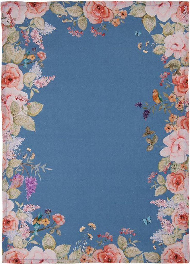 Clayre & Eef Geschirrtuch 50x70 cm Blau Baumwolle Blumen
