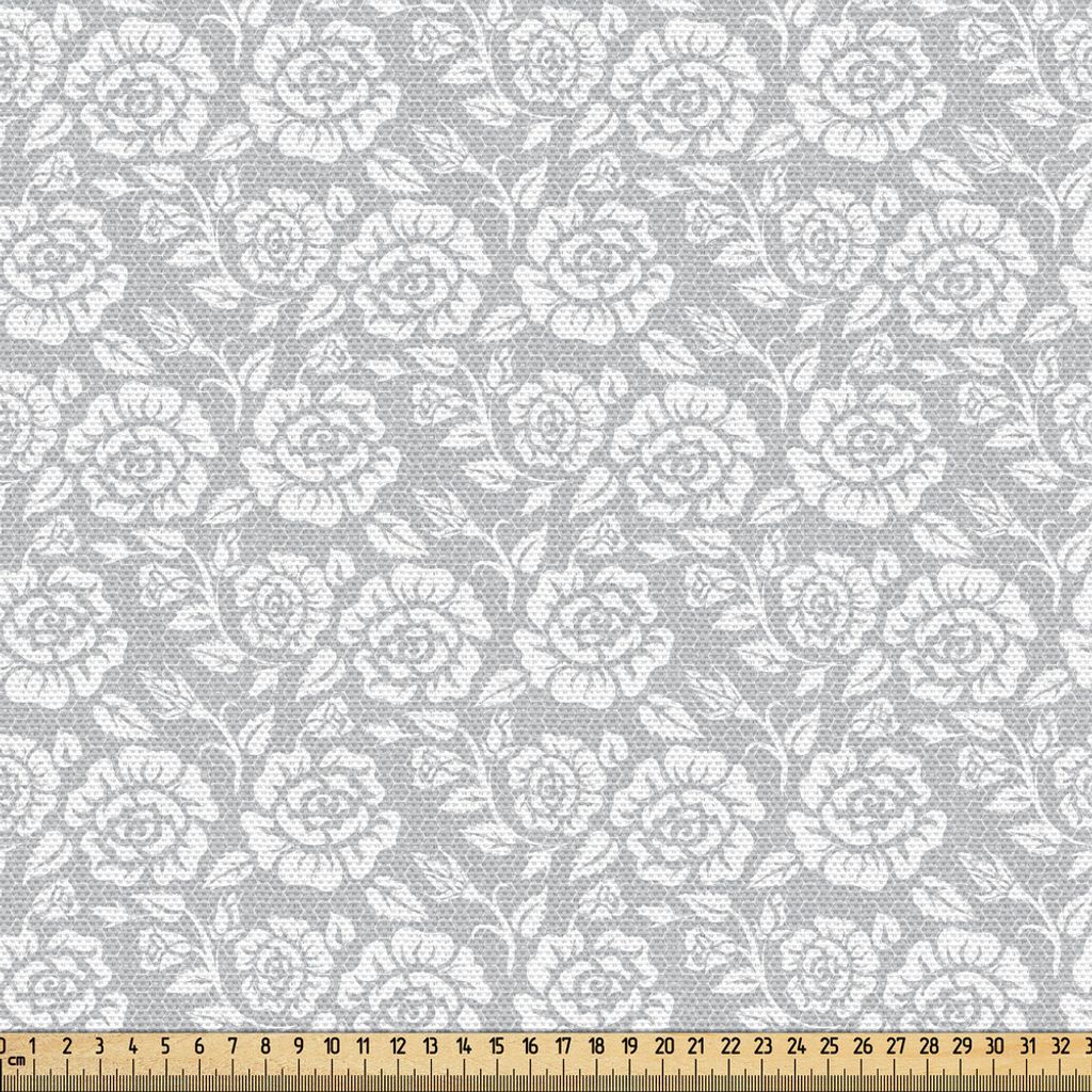 ABAKUHAUS Grau Gewebe als Meterware, Floral Blumen Verlässt Muster Englischen Landhausstil Viktorianischen Spitze Bild Druck, 3 M (148 x 300 cm), ...