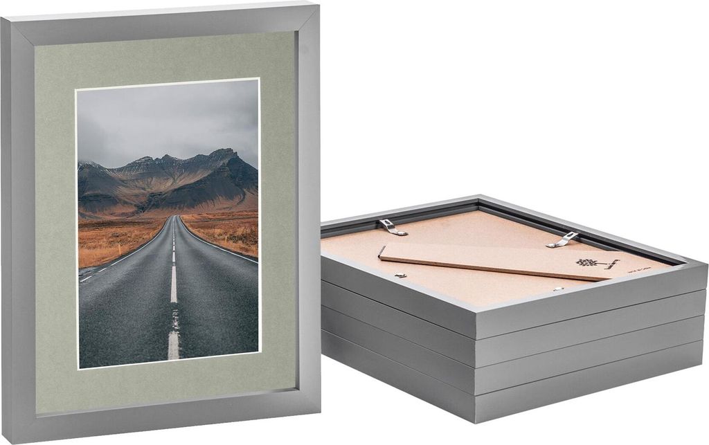Nicola Spring Bilderrahmen mit 12,7 x 17,8 cm Passepartout – 20,3 x 25,4 cm – Grau/Grau – 5 Stück