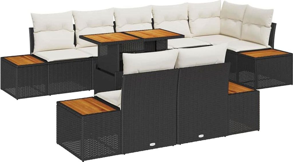 Garten-Sofa-Set mit Speicher 9 pcs Schwarz Poly Rattan