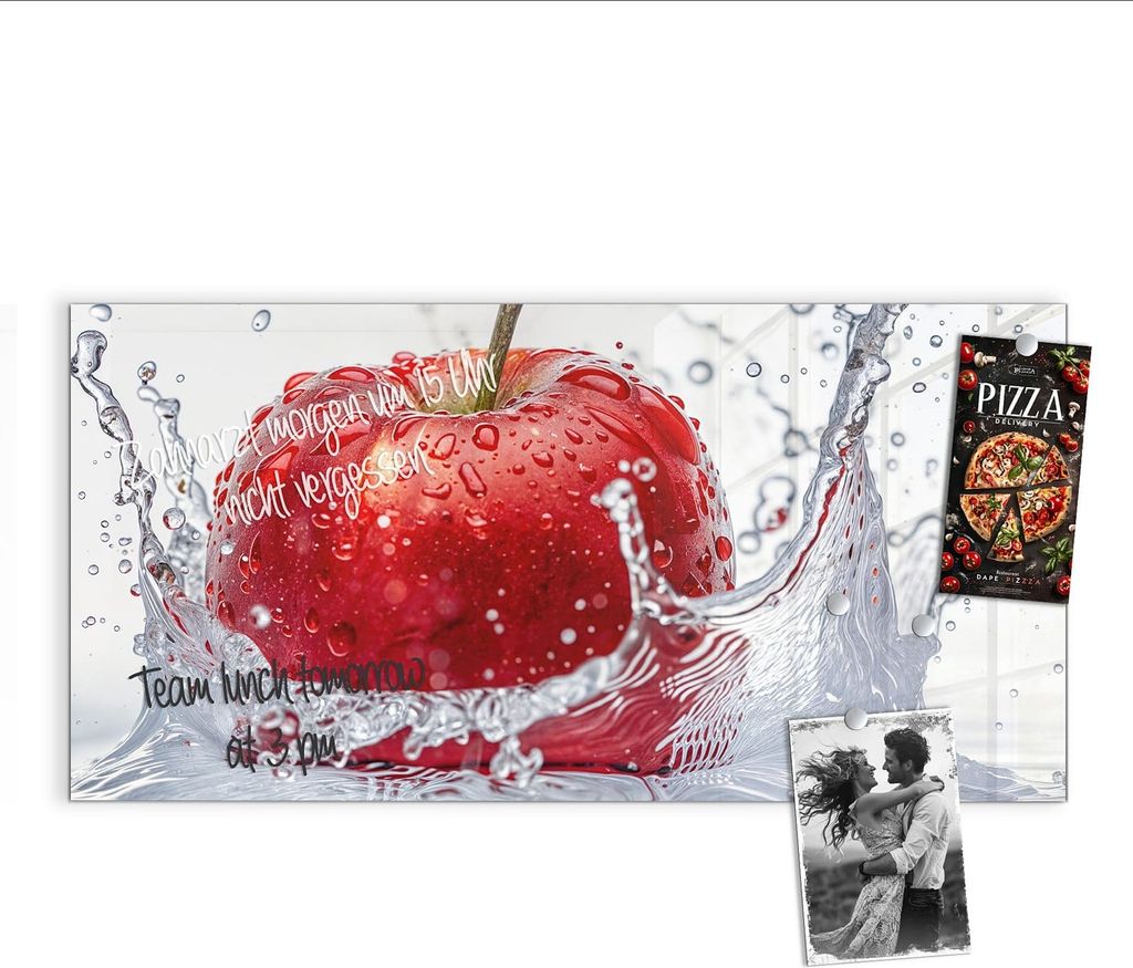 Magnettafel 100x50cm Pinnwand Whiteboard beschreibbar - Spritzender Apfel