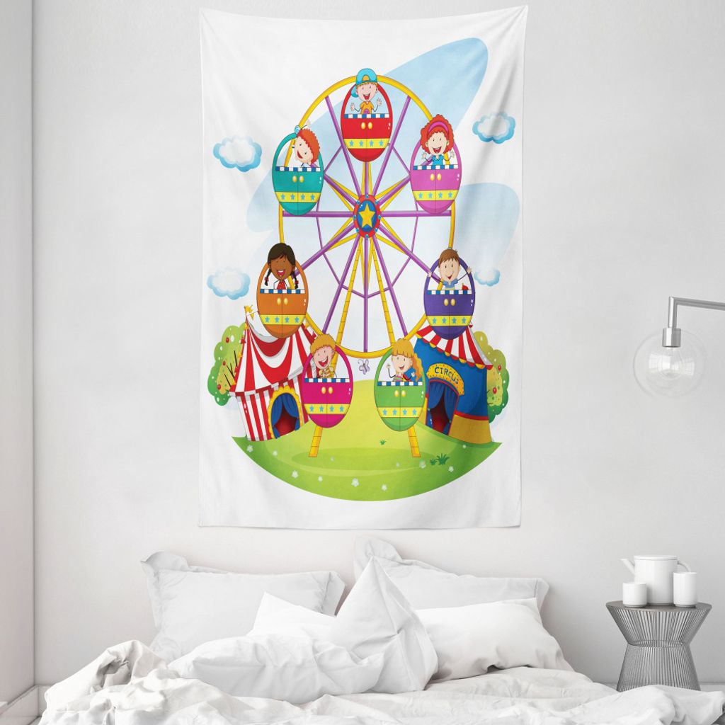 ABAKUHAUS Riesenrad Wandteppich und Tagesdecke, Kinder Fun Time aus Weiches Mikrofaser Stoff Waschbar ohne Verblassen Digitaldruck, 140 x 230 cm, M...