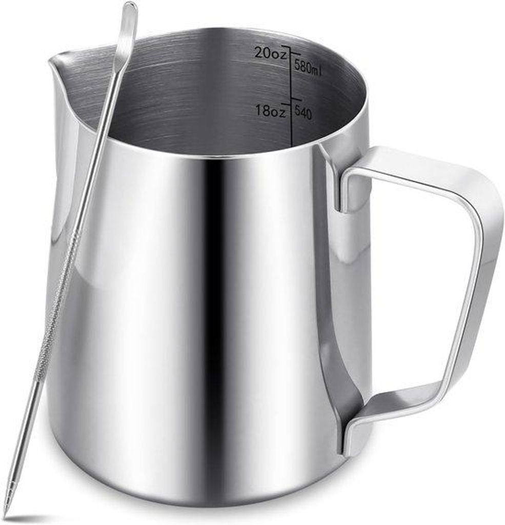 Milchkännchen für Kaffee - 600ml Edelstahl Milchkännchen für Cappuccino, Latte und Espresso