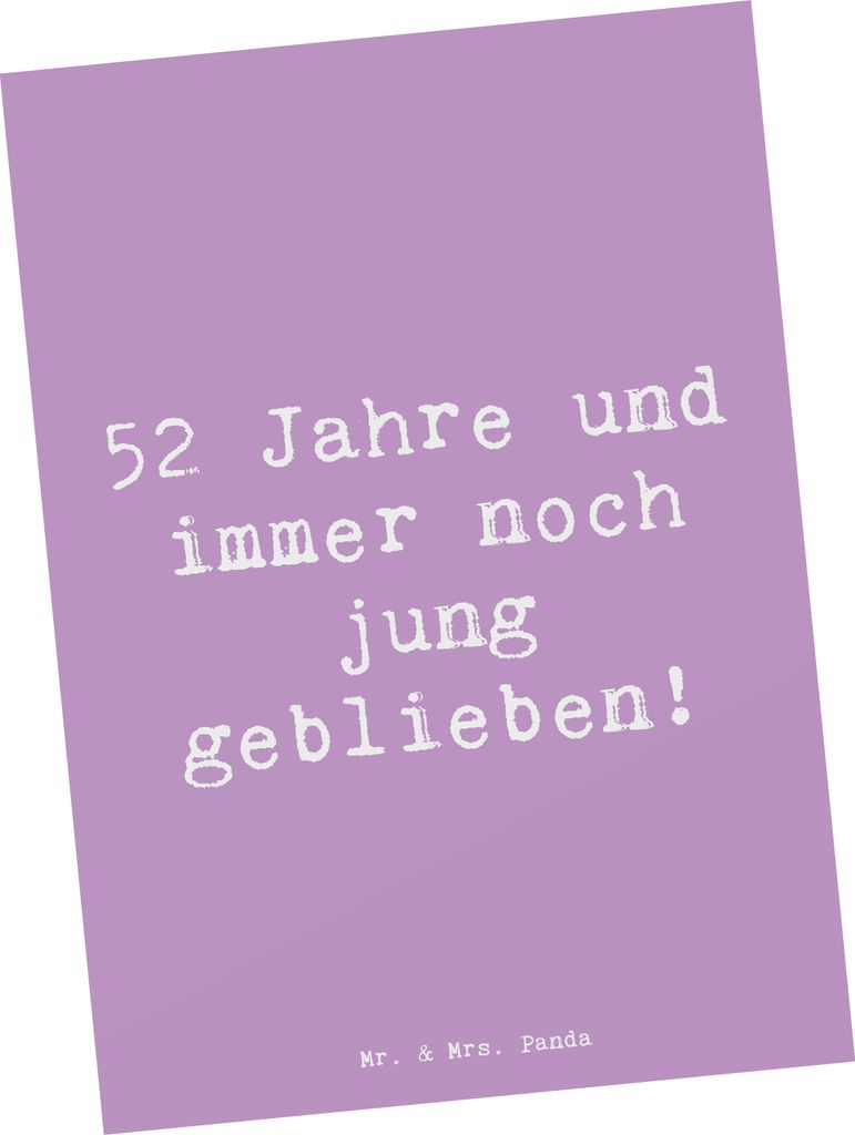Mr. & Mrs. Panda Grußkarte Spruch 52. Geburtstag Jung geblieben - Lavendeltraum - Geschenk, Kunstkarten, Geburtstagsgeschenke, Feier, Lebensfreude...