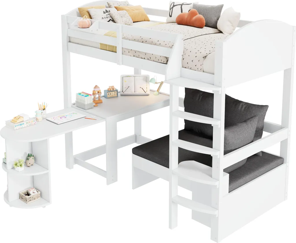 Lit combiné enfant 90x200 cm idéal pour petite chambre blanche - 9