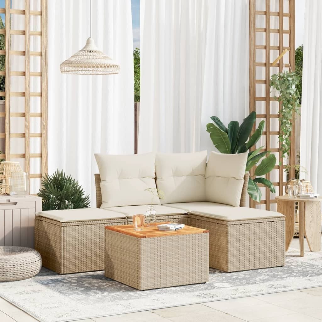 Maison Exclusive - 5-tlg. Garten-Sofagarnitur mit Kissen Beige Poly Rattan