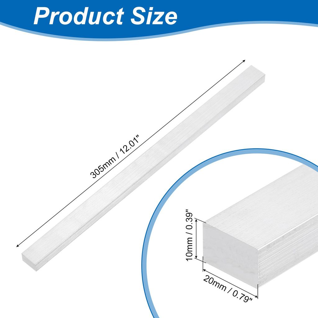 6063 Aluminium Profil Flachleiste, Quadratischer Aluprofil Flachstreifen Alublech 10x20x305mm (T*W*L), Alu Flachstange Aluminium Flachplatte Alulei...