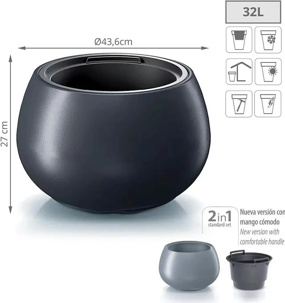 Pot de Fleurs pour Terrasse HEOS 43,6 cm Anthracite - Déco Extérieure - 6