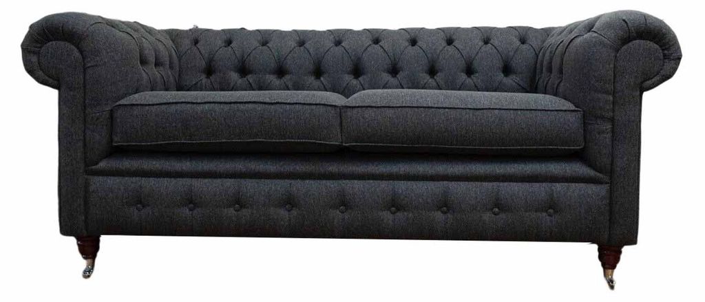Chesterfield Couch Polster Möbel Zweisitzer Couchen Sofas Stoff Grau