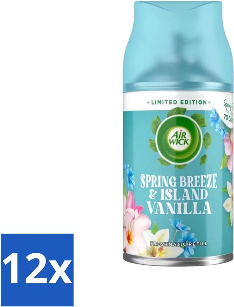 Air Wick - Lufterfrischer Nachfüller - Frühlingsbrise & Inselvanille - Automatisches Spray - 250 ml - Vorteilspack - 12 Stücke
