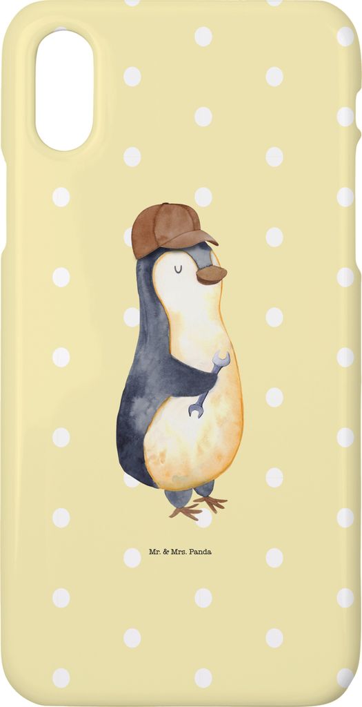 Mr. & Mrs. Panda Iphone 10 Handyhülle Wenn Papa es nicht reparieren kann, sind wir am Arsch - Gelb Pastell - Geschenk, Pinguin, Vatertag, Handy, S...