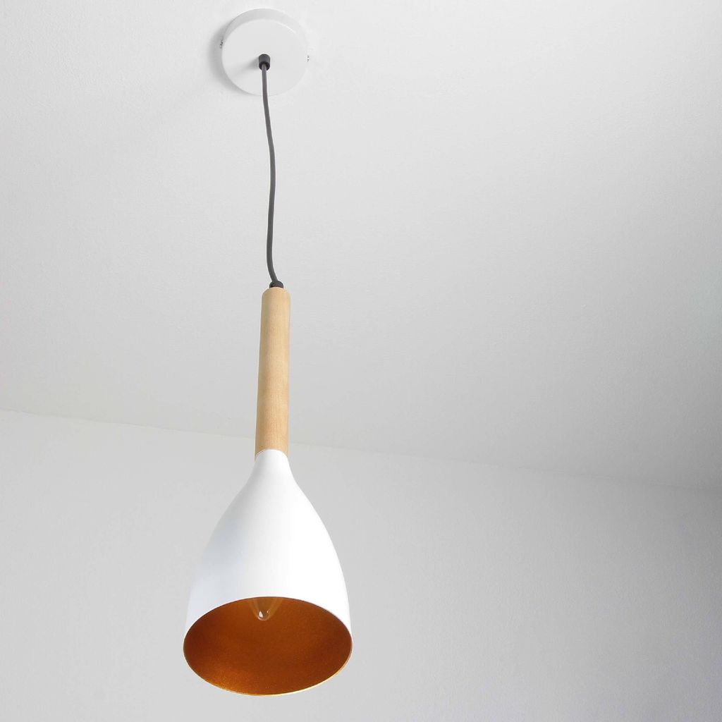 Pendelleuchte Retro "Muza" Weiß Gold Holz Metall Holz Hängelampe Wohnzimmer Esstisch