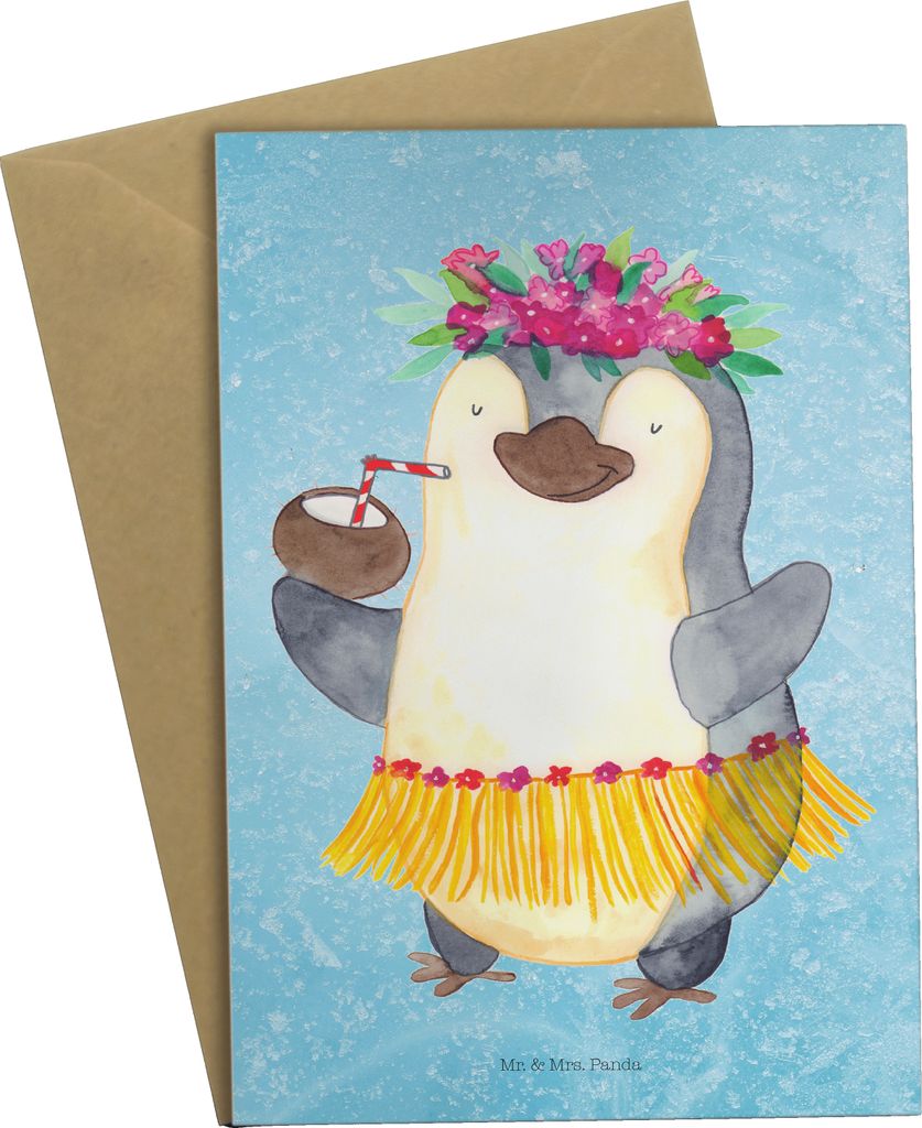Mr. & Mrs. Panda neujahrskarte Pinguin Kokosnuss - Eisblau - Geschenk, Hawaii, Beileidskarte, Erholt, Urlaub, Tanzen, weihnachtskarten, hochzeitska...