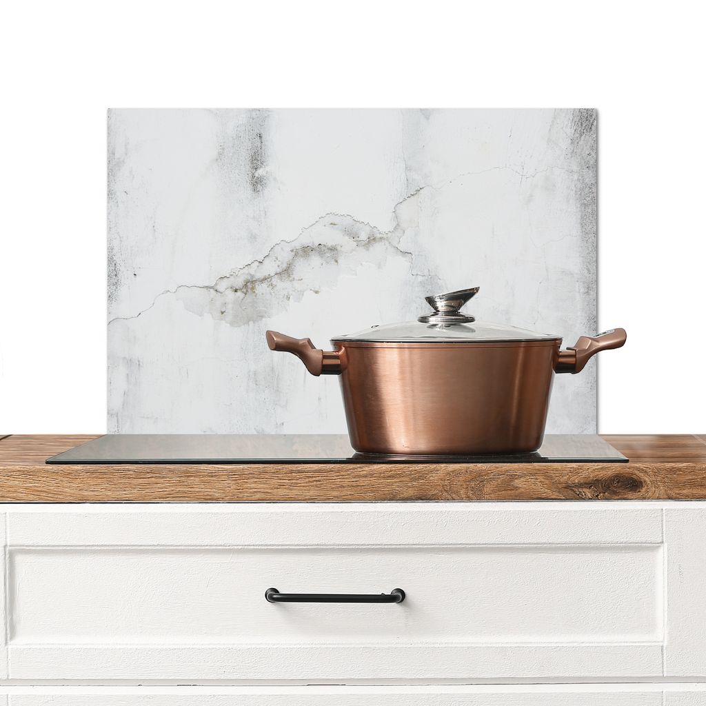 KitchenYeah Spritzschutz Küche - Küchenrückwand - Wandschutz für Herd und Spüle - Beton - Grau - Weiß 70x50 - Alu-Dibond (Alternative zum S...