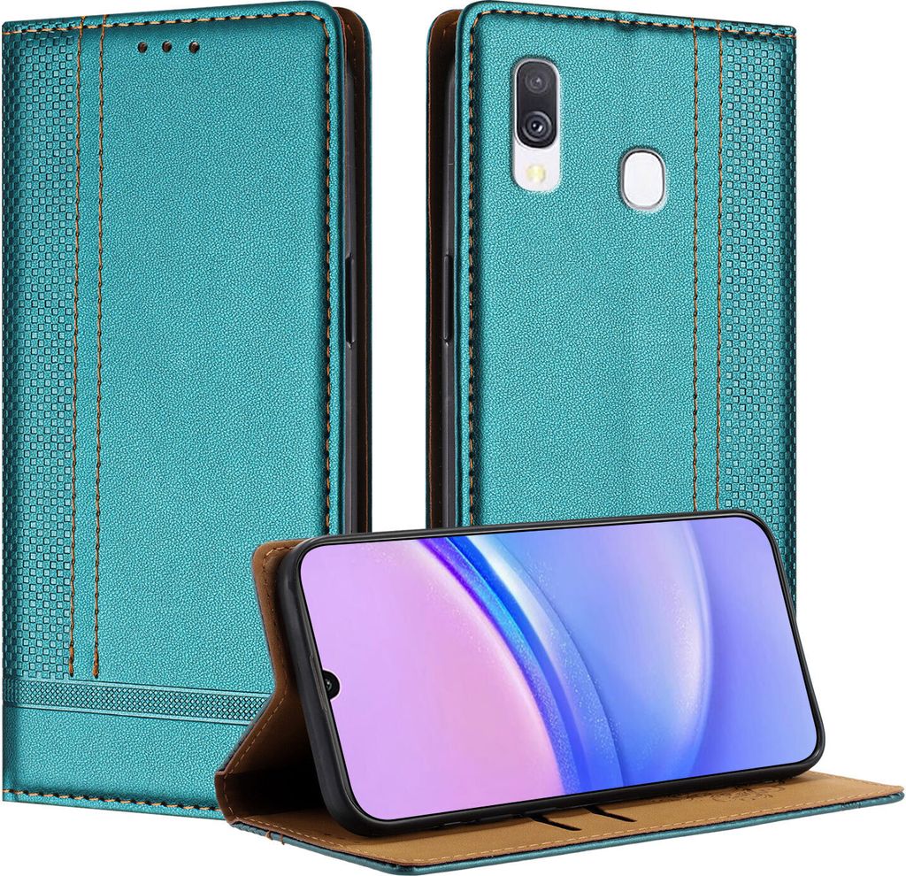 Handyhülle für Samsung Galaxy A40 Leder Flip Klappbare Schutzhülle mit Standfunktion Grün