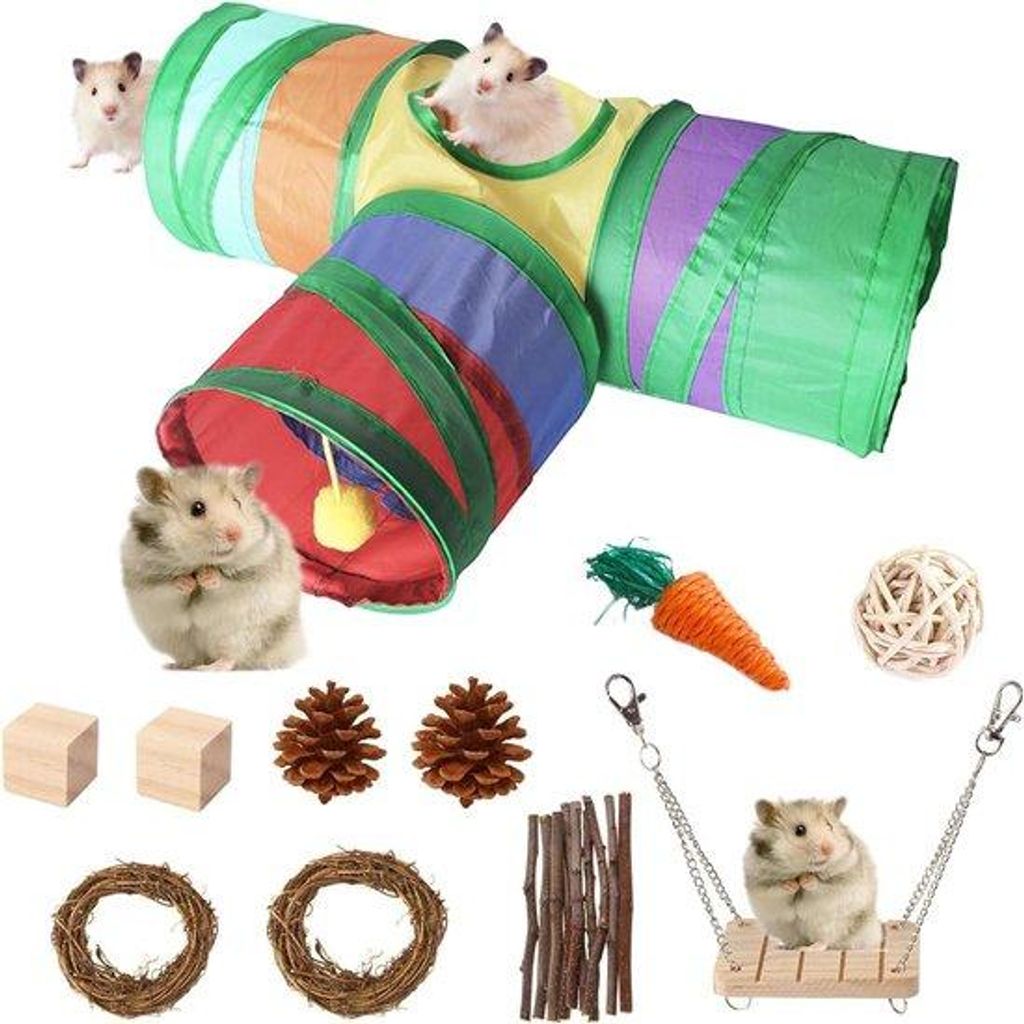 3-Wege-Hamsterröhren-Spielzeug-Set mit Bällen und Spielzeugen