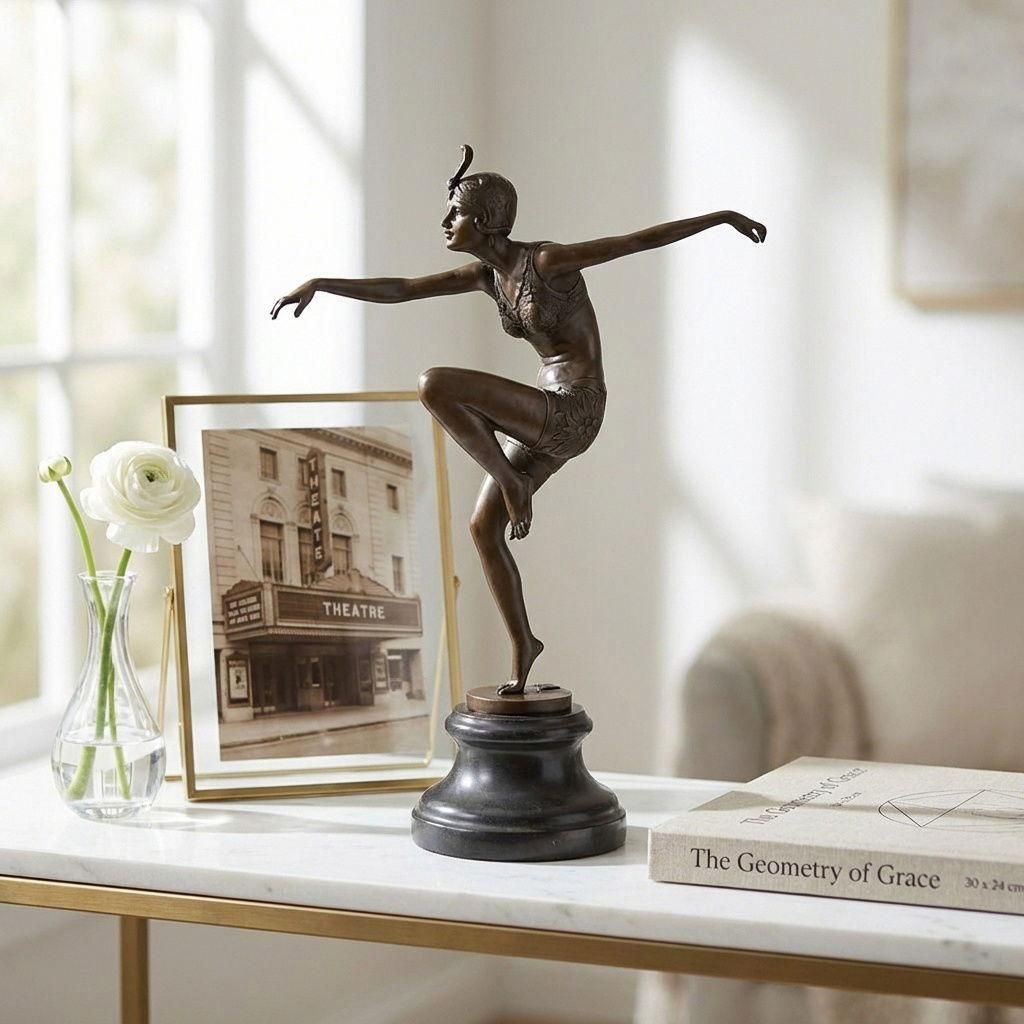 Premium Bronzefigur Ballerina Art Déco, braun patiniert, H.38 cm