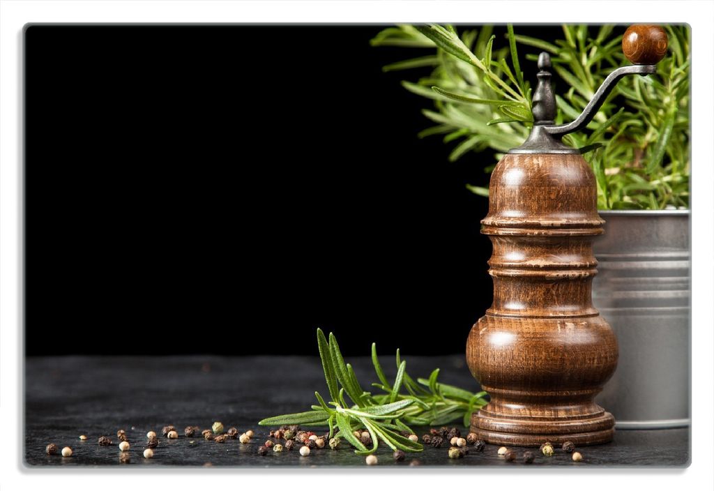 Wallario Frühstücksbrettchen aus Glas 20 x 30 cm mit rutschfesten Füßen, Motiv Pfeffermühle mit Rosmarin