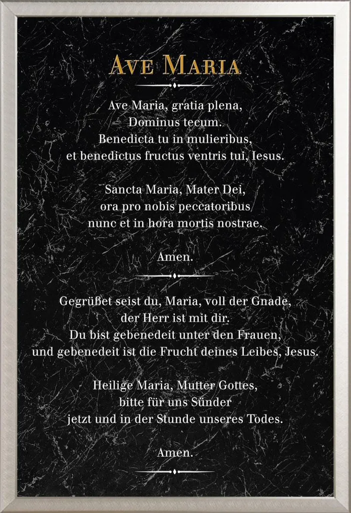 Tableau Mural Ave Maria : Affiche Design Marbre et Cadre Aluminium Argenté