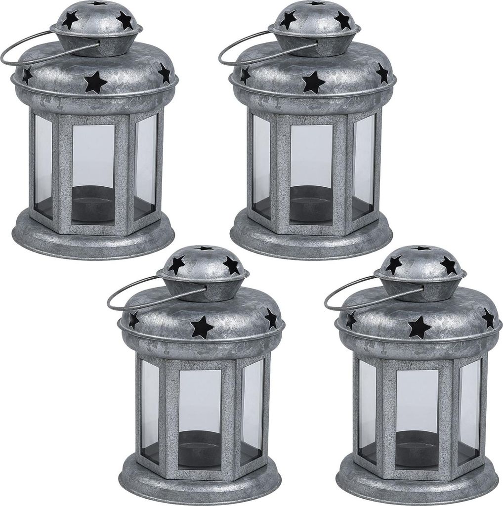 Marrakesch 4er Set Vintage Deko Windlicht Teelichthalter 13cm aus Metall & Glas | Mini Laterne als Tischdeko Wohnzimmer Deko | Kerzenhalter Eolea s...