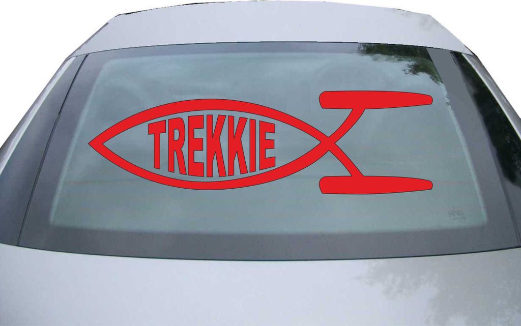 Indigos UG - Aufkleber Heckscheibe & Motorklappe DE2256 - rot - 600x180 mm - Trekkie Fisch - Auto Scheiben Fenster Heckklappe Tuning Racing JDM - D...
