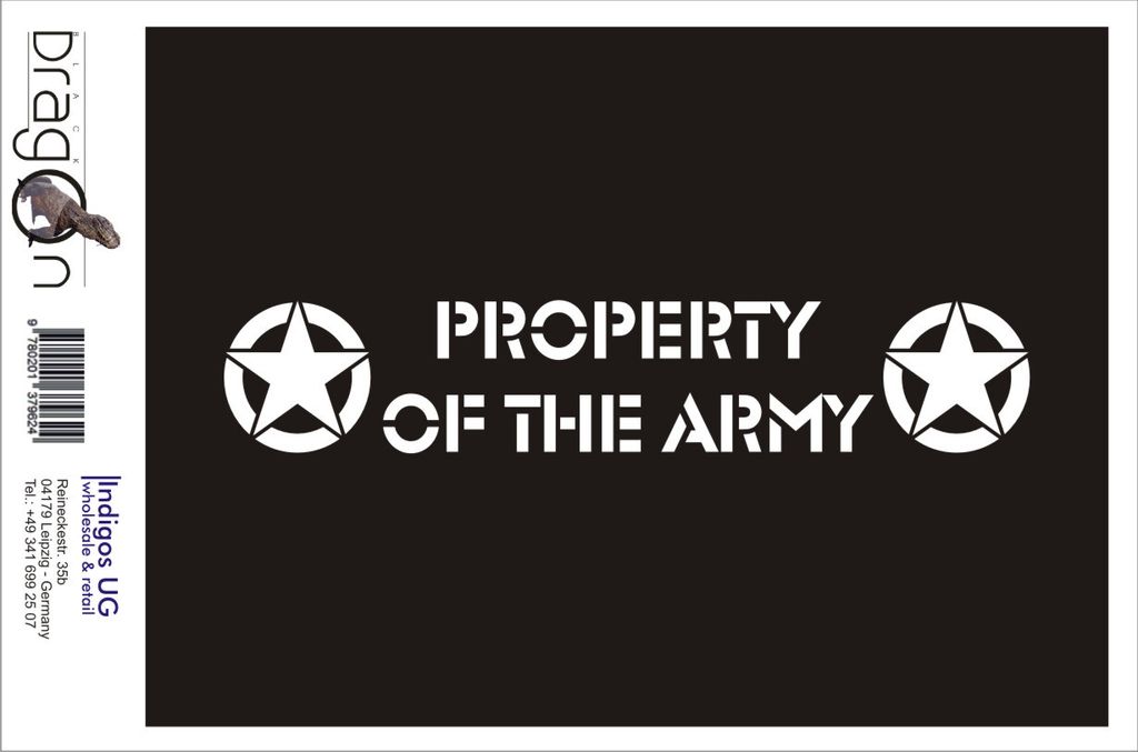 Aufkleber / Autoaufkleber - JDM / Die cut / Auto / OEM - Property of Army - 200x40 mm silber - Heckscheibe / Heckscheibenaufkleber