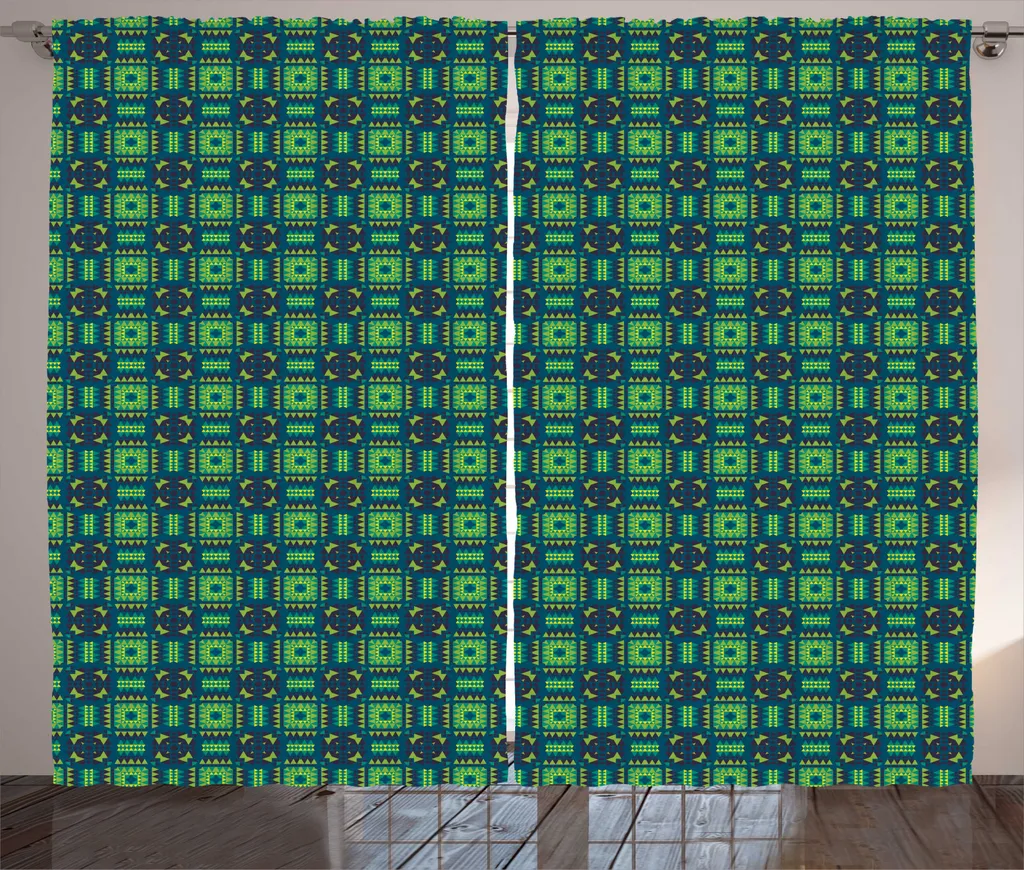 Rideau de Salon Universel Motif Géométrique Bleu Sarcelle 280x225cm