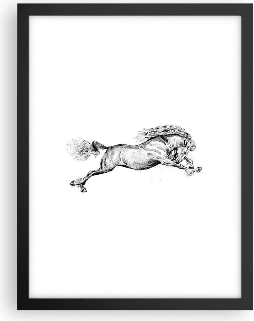 Gerahmtes Poster - Schwarzer Rahmen - Pferd Zeichnung Bleistift - 30x40 cm - Wand Bild - Wanddeko - Wandbilder - Kunstposter - Wandposter - Bilderr...