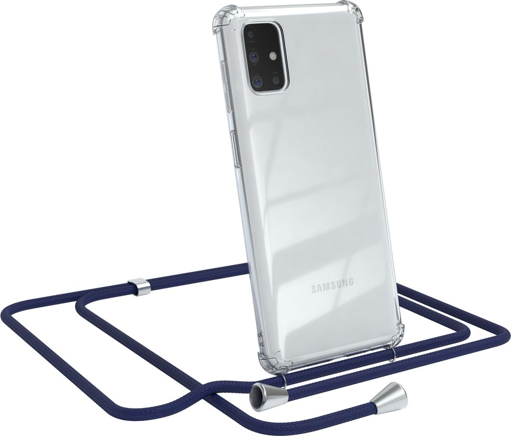 EAZY CASE Handykette kompatibel mit Samsung Galaxy M51, Handyhülle mit Umhängeband, Handykordel, Schutzhülle Clear, Band in Blau