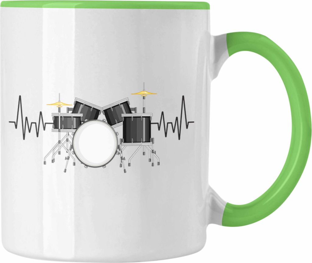 Trendation - Schlagzeug Herzschlag Tasse Geschenk für Schlagzeug-Spieler Hobby Geschenkidee (Grün)