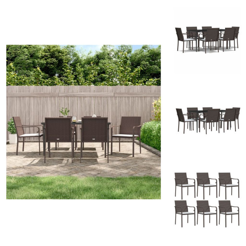 vidaXL 7-tlg. Garten-Essgruppe mit Kissen Poly Rattan und Stahl - Gartenmöbel-Sets