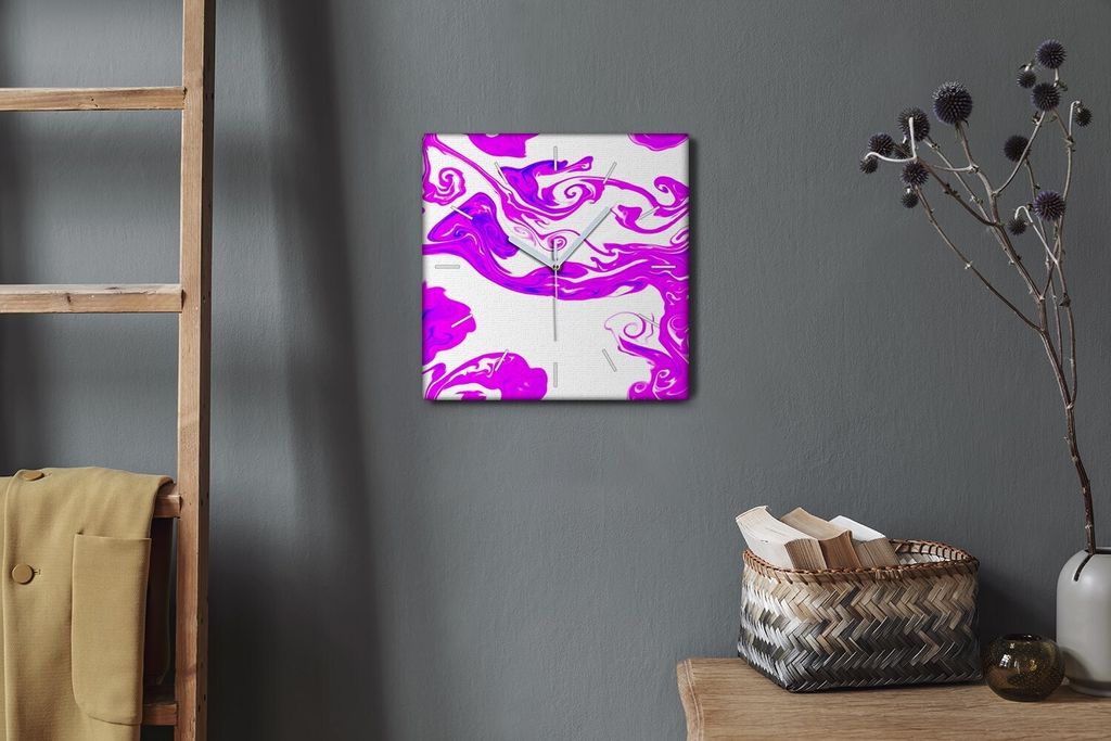 Coloray Hodiny Unikátní 30x30 cm Tiché hodiny Pro obývací pokoj a kuchyň Nástěnné hodiny Plátno Bílé ručičky hodin - fialová místa