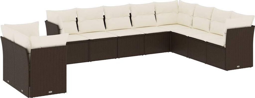 vidaXL 10-tlg. Garten-Sofagarnitur mit Kissen Braun Poly Produktbild 