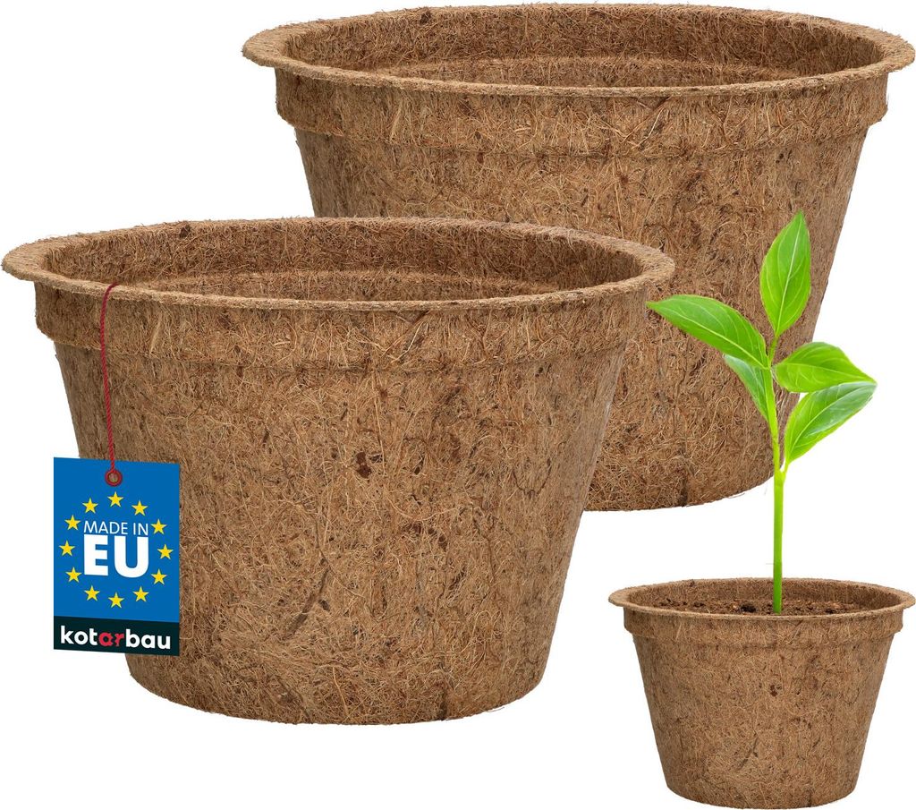 KOTARBAU 2er Set Blumentopf Pflanztopf aus Kokosfaser 21.5 x 14 cm