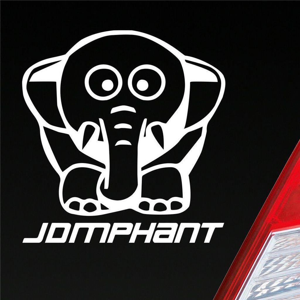 Auto Aufkleber JDMPHANT Elefant Style Tuning 10x10,5 cm Weiss Glanz Sticker Heckscheibenaufkleber