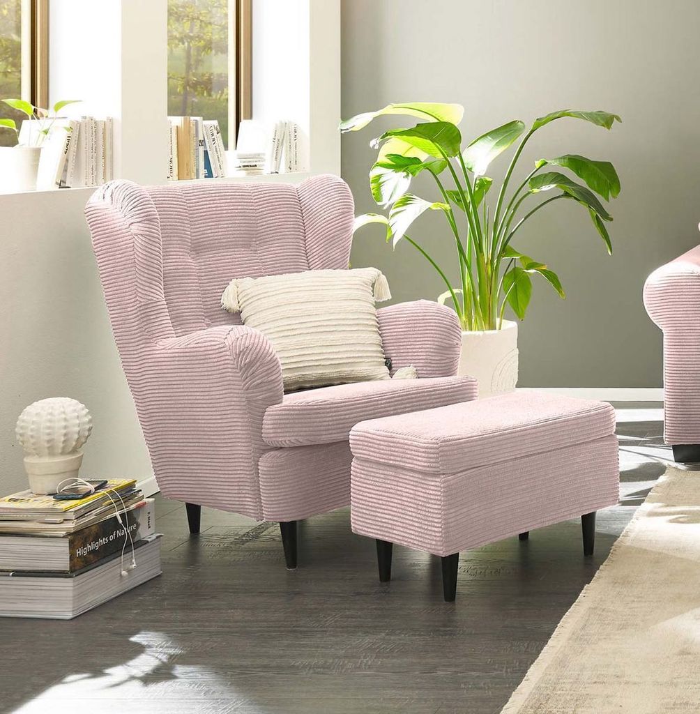 Sessel Mit Hocker Rosa Oskar Sessel mit Hocker Cordoptik Rosa | Kaufland.de