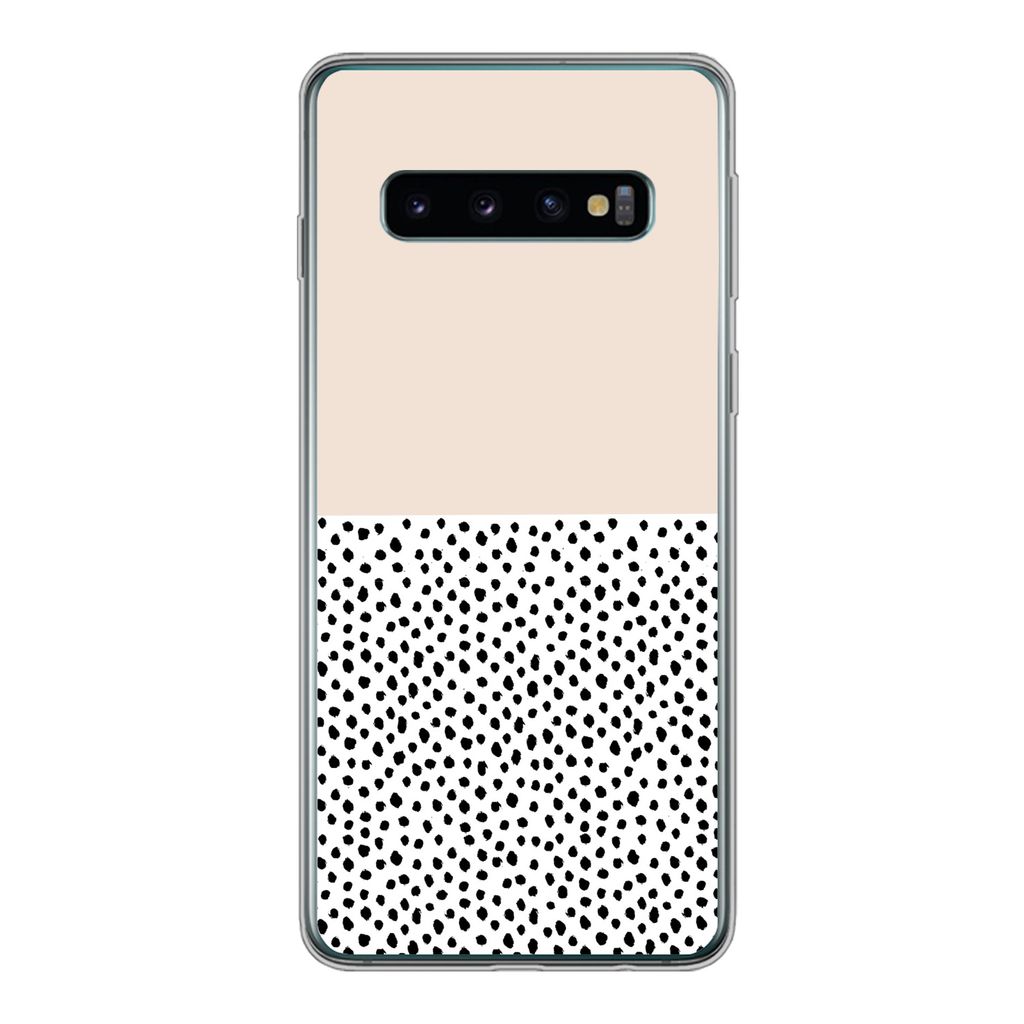 MuchoWow Handyhülle Schutzhülle Hülle für Samsung Galaxy S10 Polka dots - Weiß - Schwarz Silikon Softcase Handy Hülle - Handytasche