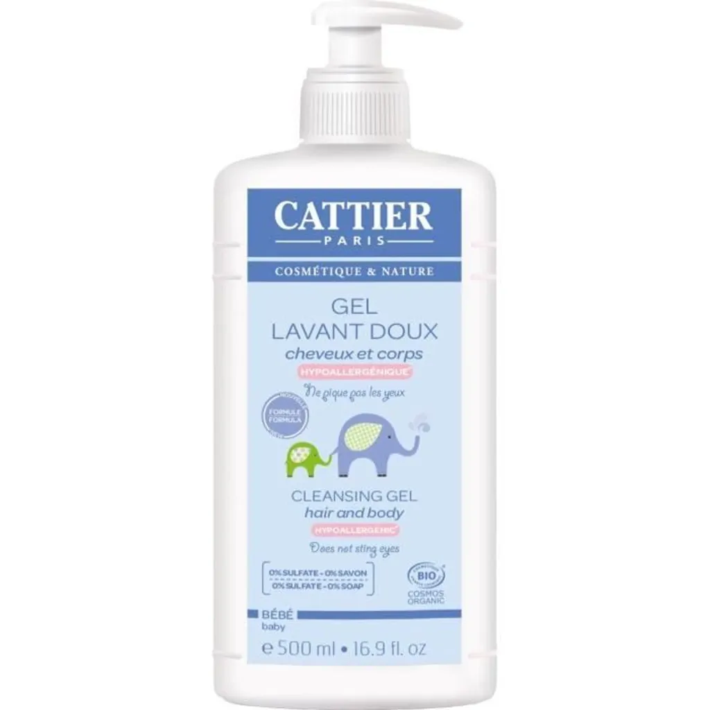 Gel nettoyant hypoallergénique Cattier Baby à l'amande douce bio 500ml