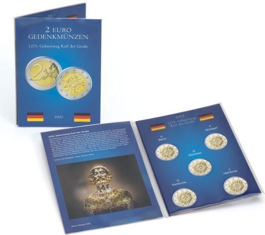 Münzkarte für 5 dt. 2-Euro-Gedenkmünzen 1275. Geburtstag Karl der Große (Jg. 2023)