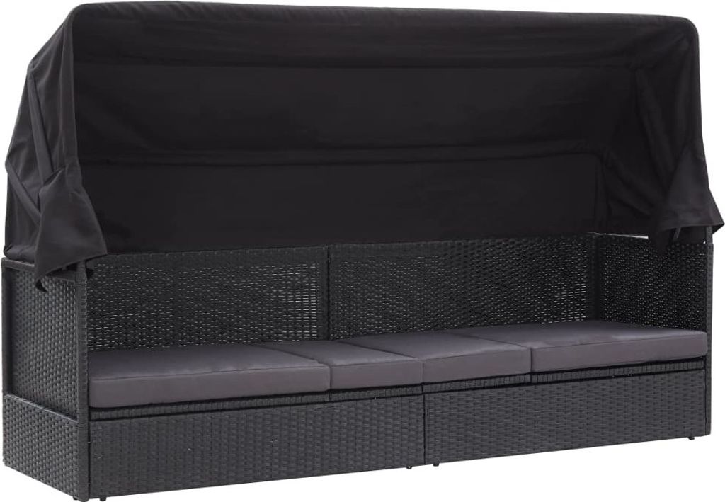 Outdoor-Sofabett mit Dach Poly-Rattan Schwarz