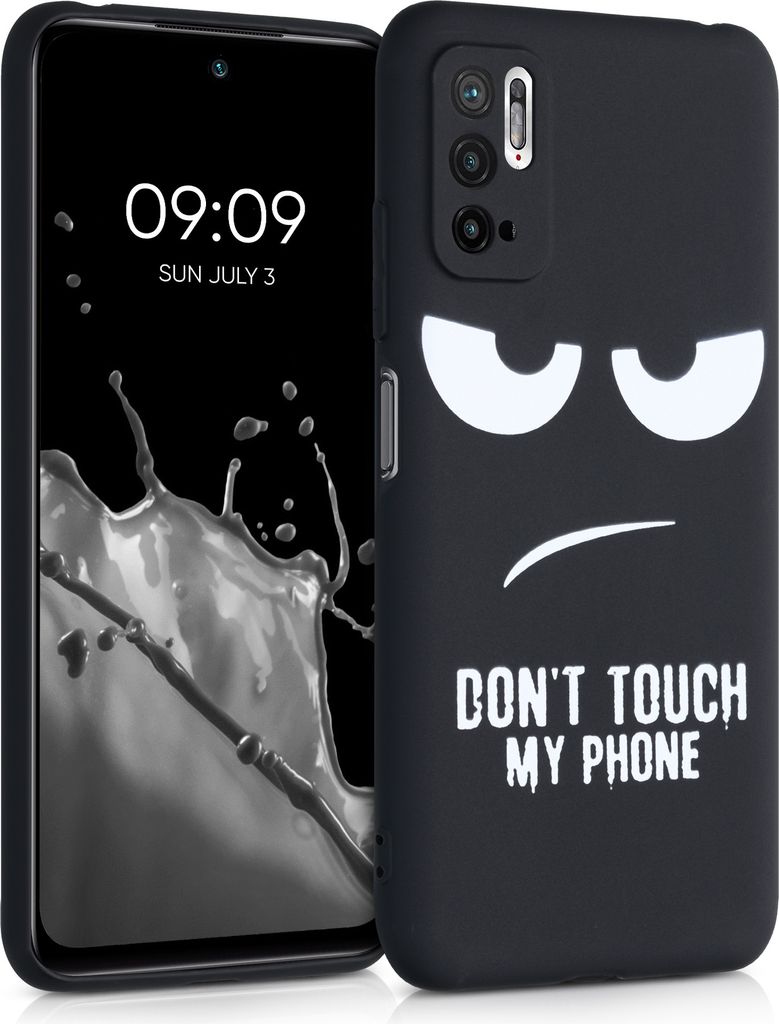 kwmobile Hülle kompatibel mit Xiaomi Redmi Note 10 5G - Handyhülle Silikon Case - Don't touch my Phone Weiß Schwarz