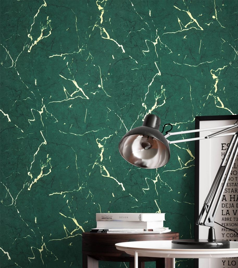 NEWROOM Tapete Grün Vliestapete Glänzend - Marmortapete Glamour Gold Marmor Marmoroptik Edel Mustertapete